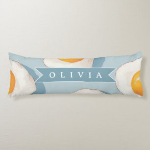 Personalised Fried Egg Pattern Fun Blue Funny Body Cushion