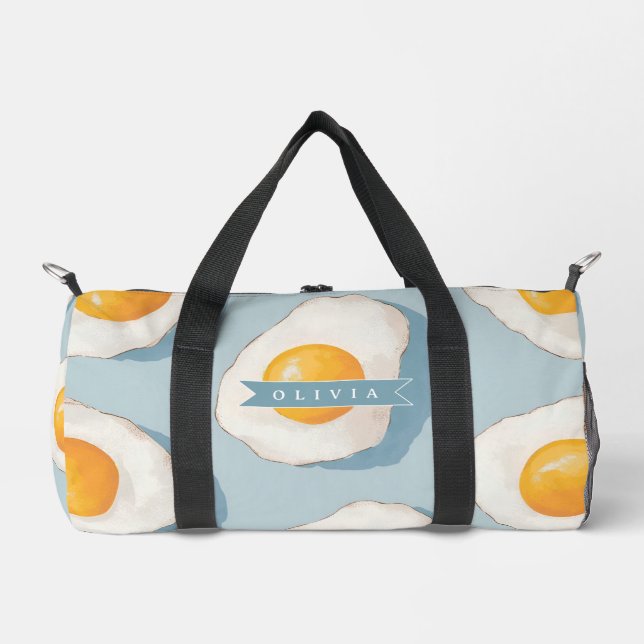 Personalised Fried Egg Pattern Fun Blue Funny Duffle Bag (Front)