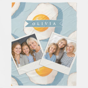 Personalised Fried Egg Pattern Fun Blue Funny Fleece Blanket