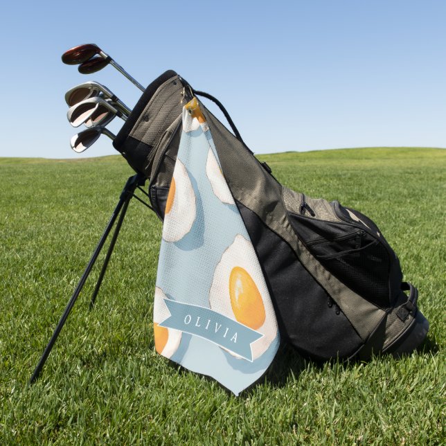 Personalised Fried Egg Pattern Fun Blue Funny Golf Towel (Green)