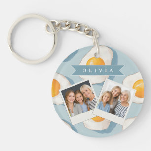 Personalised Fried Egg Pattern Fun Blue Funny Key Ring