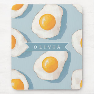 Personalised Fried Egg Pattern Fun Blue Funny Mouse Pad