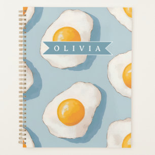 Personalised Fried Egg Pattern Fun Blue Funny Planner