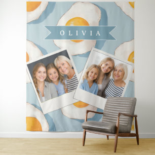 Personalised Fried Egg Pattern Fun Blue Funny Tapestry
