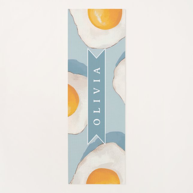 Personalised Fried Egg Pattern Fun Blue Funny Yoga Mat (Front)