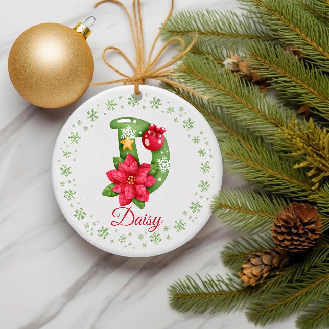 Personalised Friend Floral Initials Christmas Ceramic Tree Decoration (cute personalized letter name ornament)