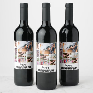 Personalised Friendship Day 8 Photo Collage Wine Label