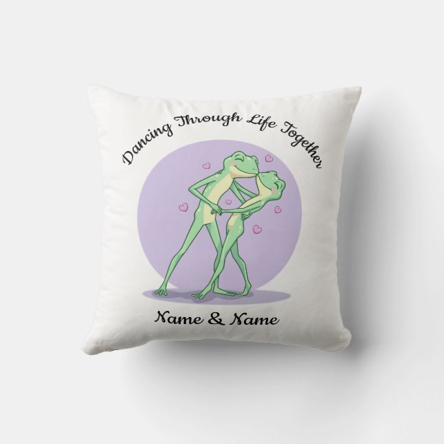 Personalised Frog Couple Throw Pillow (Back)