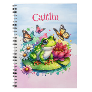 Personalised Frog, Flowers and Butterflies Notebook
