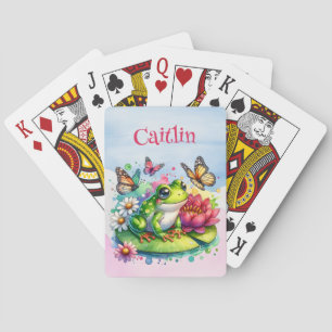 Personalised Frog, Flowers and Butterflies Playing Cards