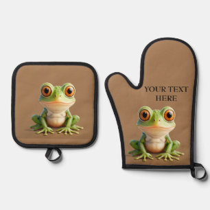 Personalised Frog Kitchen Gift Edit Text Oven Mitt & Pot Holder Set