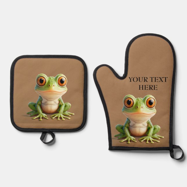Personalised Frog Kitchen Gift Edit Text Oven Mitt & Pot Holder Set (Front)