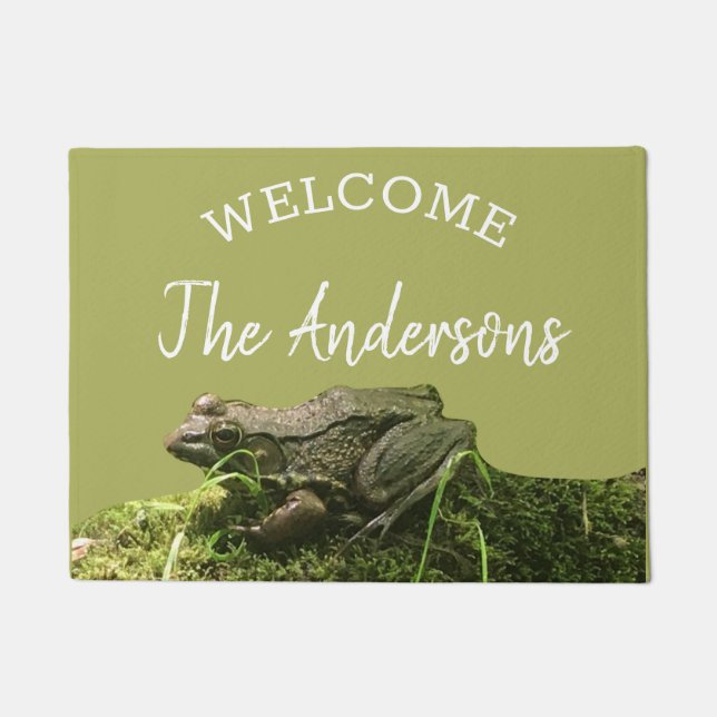 Personalised Frog Photo Green Welcome Mat Doormat (Front)