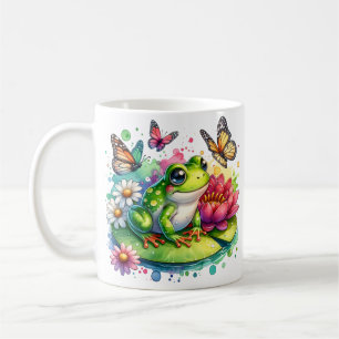 Personalised Frog with Flowers on Lilypad Coffee Mug