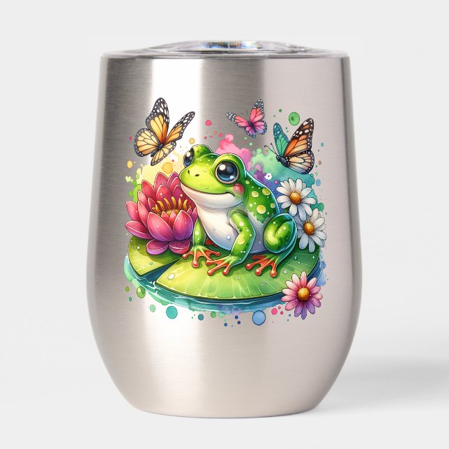Personalised Frog with Flowers on Lilypad Insulate (Front)