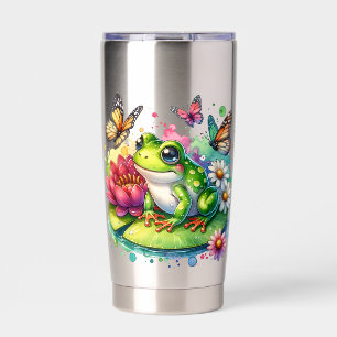 Personalised Frog with Flowers on Lilypad Insulated Tumbler
