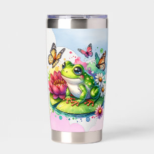 Personalised Frog with Flowers on Lilypad Insulated Tumbler