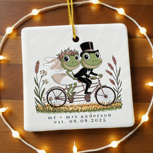 Personalised Frogs on a Bike Wedding Marriage Ceramic Ornament