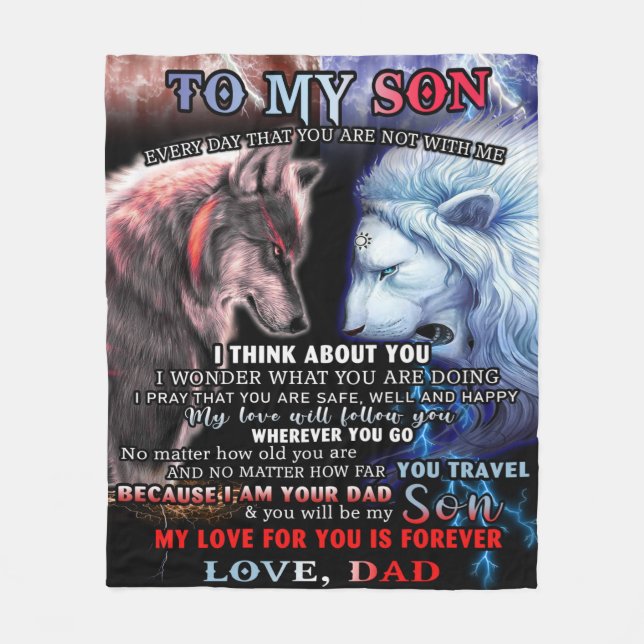 Personalised From Lion Dad To My Wolf Son Fleece Blanket (Front)