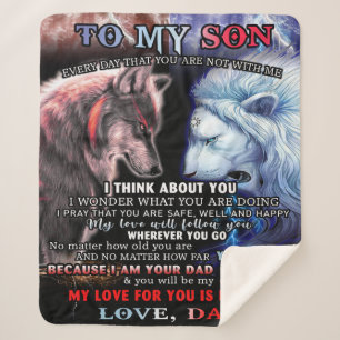 Personalised From Lion Dad To My Wolf Son Sherpa Blanket