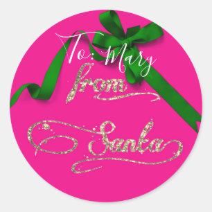 Personalised From Santa pink and green large Classic Round Sticker