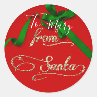 Personalised From Santa red and green Classic Round Sticker