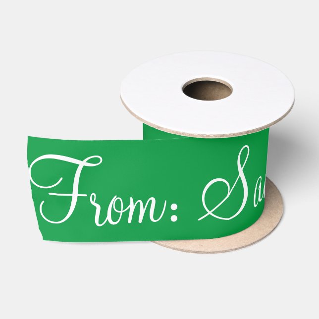 Personalised From Santa Script Holiday Green Satin Ribbon (Spool)