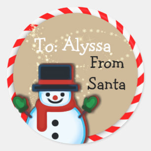 Personalised from Santa Snowman Christmas Matte Classic Round Sticker