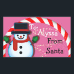 Personalised from Santa Snowman Pink Christmas Rectangular Sticker<br><div class="desc">Sometimes we have to be the physical helper for Santa! Personalised stickers from Santa will surely make this easier! Don't just say it...  Prove it with a visual mark on your children's presents from Santa himself! Surely a Best Mum ever move! Merry Christmas!</div>