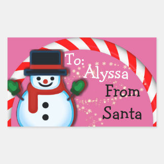 Personalised from Santa Snowman Pink Christmas Rectangular Sticker