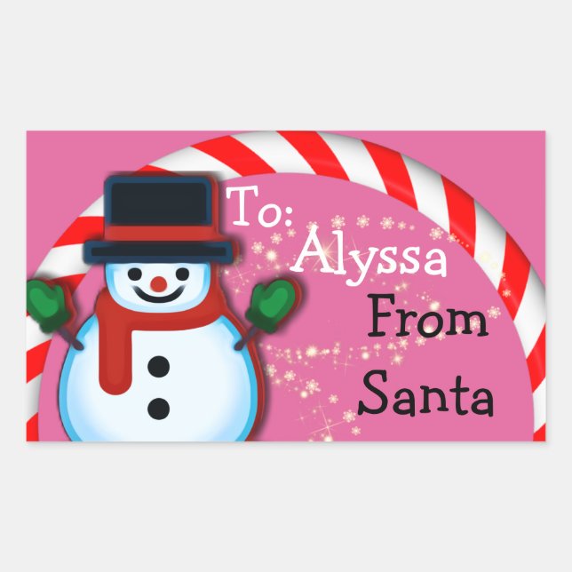 Personalised from Santa Snowman Pink Christmas Rectangular Sticker (Front)