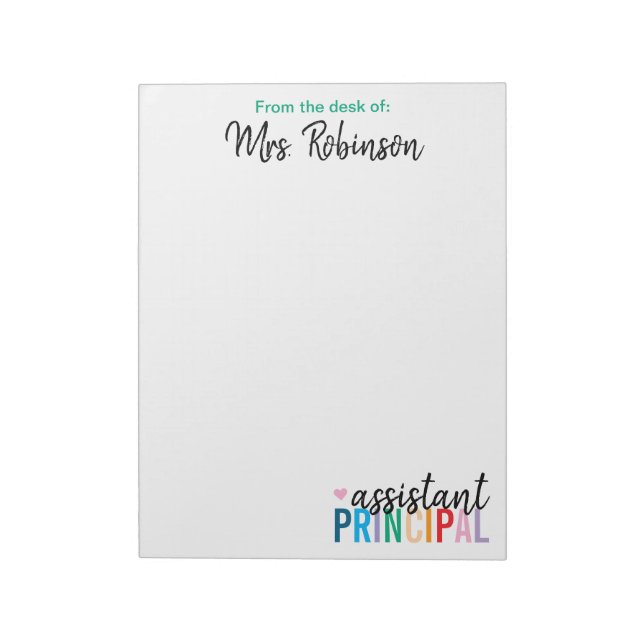 Personalised From the Desk of Assistant Principal Notepad (Rotated)