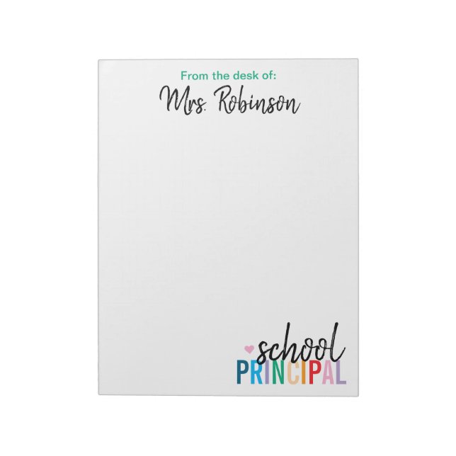 Personalised From the Desk of School Principal Notepad (Rotated)