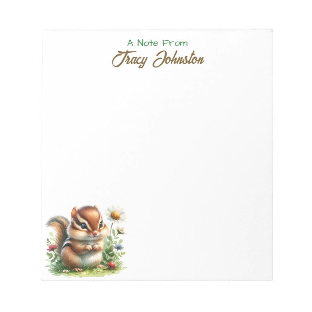 Personalised From the Desk of Watercolor Chipmunk Notepad (Front)