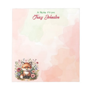 Personalised From the Desk of Watercolor Fox Notepad