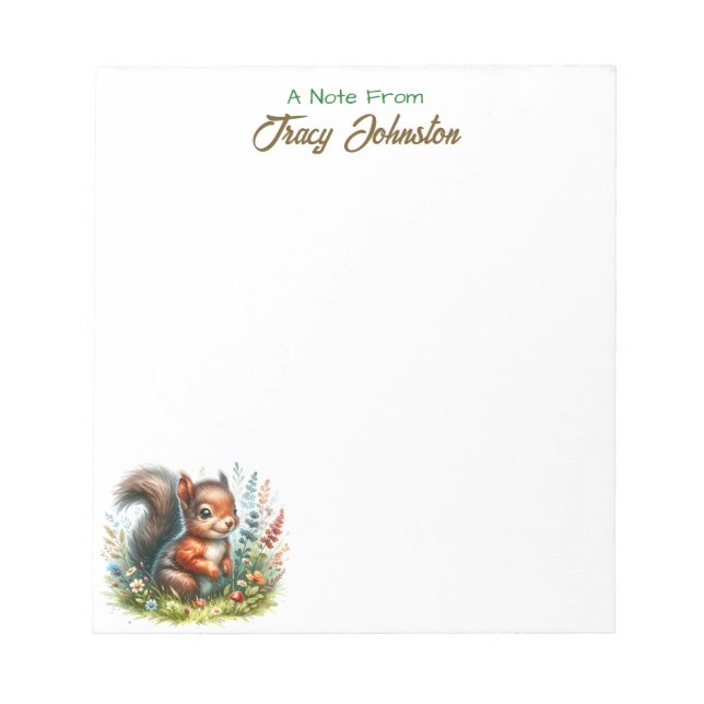 Personalised From the Desk of Watercolor Squirrel Notepad (Front)