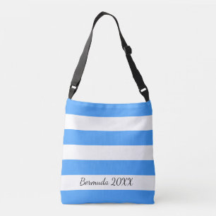 Personalised Front and Back Sky Blue Striped Tote