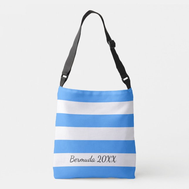 Personalised Front and Back Sky Blue Striped Tote (Back)
