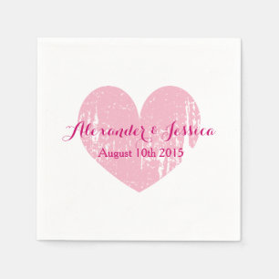 Personalised fuchsia pink heart wedding napkins