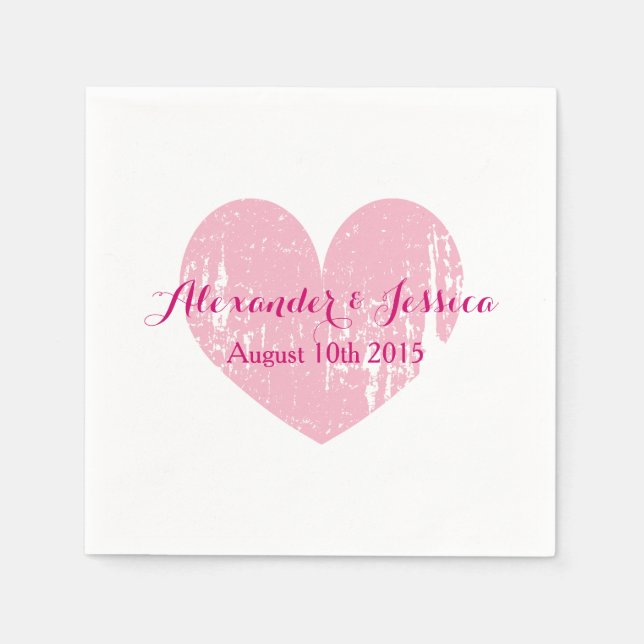 Personalised fuchsia pink heart wedding napkins (Front)