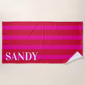 Personalised fuchsia pink stripes beach towel