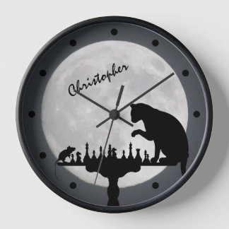 Personalised Full Moon Cat and Mouse Chess Game Clock