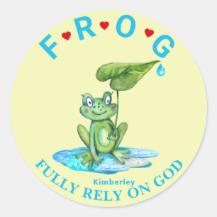 Personalised Fully Rely on God Frog Classic Round Classic Round Sticker