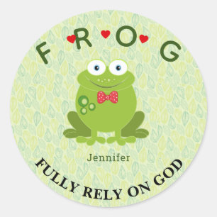 Personalised Fully Rely on God Frog Classic Round  Classic Round Sticker