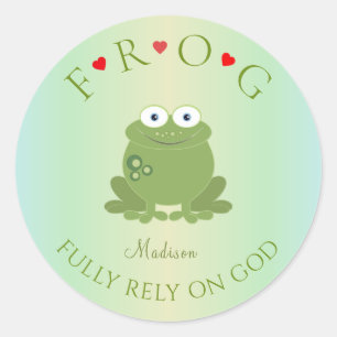 Personalised Fully Rely on God Frog Classic Round  Sticker