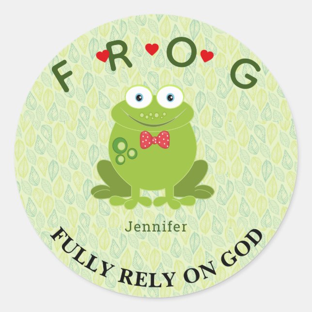 Personalised Fully Rely on God Frog Classic Round  Sticker (Front)