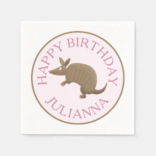 Personalised fun armadillo happy birthday cartoon napkin