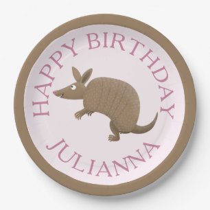 Personalised fun armadillo happy birthday cartoon paper plate