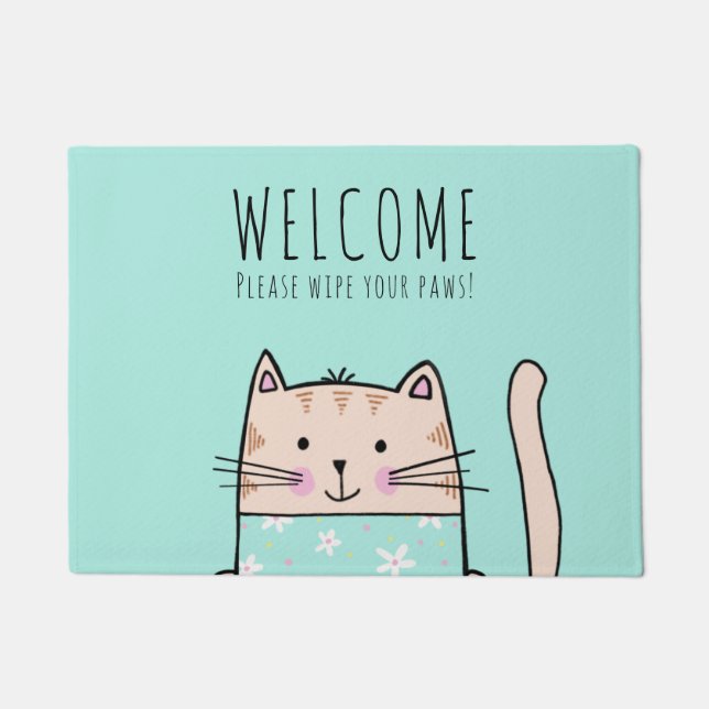 Personalised Fun Cat Pattern Welcome Doormat (Front)
