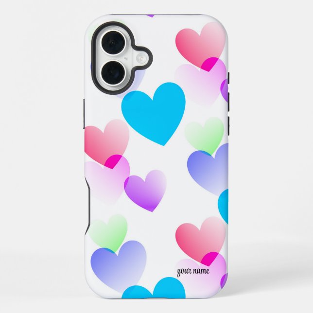 Personalised Fun, Colourful Gliding Hearts Pattern iPhone Case (Back)